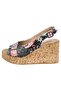 Women's Vegan Leather Black Wedge Heeled Sandals - El Cosmico Design - 3