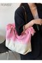 Women's Gradient Canvas Tote Bag Tassel Large Capacity Shoulder Bag Fashion Embroidery Versatile Han - 8