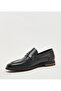 Textured Black Leather Loafers Shoes - 2