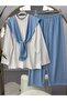 Women's Detachable Shawl Detailed Pantsuit with Detachable Shawl, Blue