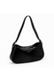 Black Patent Leather Look Baguette Shoulder Bag Zippered Women's Bag - 3