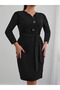 Wrinkle-Free Soft Crepe Plus Size Black Women's Stylish Dress - 2