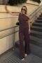 Brown Low Sleeve Off Shoulder Blouse-High Waist Pants Women's Bottom Top Set - 3