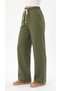 Women's Khaki Color Muslin Look Palazzo Sweatpants Wide Leg High Waist Full Fit - 9