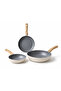 3-Piece Ceramic Pan Set, 20-22-24 Cm, Pfoa-Free Durable Ceramic Coating, Non-Stick Surface Suitable for Oil-Free Use, Wooden Handle - 4