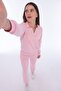 Women's Cotton V-Neck Stripe Detailed Tracksuit Set Pink -8537 - 9