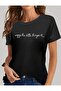 Women's Short Sleeve Basic Viscose Blouse with Text Print on the Front - 3