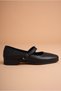 Women's Genuine Leather Ballerinas with Buckle Detail - Black - 3