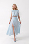 Polka Dot Patterned Shoulder Top, Gathered Detail, Slit Midi Set