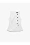 Lightweight Peplum Cut Crew Neck Vest with Heart Button Detail - 4