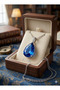 Silver Color Navy Blue Row Stone Drop Model Steel Necklace - 4