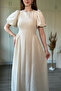 Beige Muslin Fabric Balloon Sleeve Midi Dress - 3
