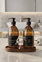 Soap Dispenser Amber Bottle Glass Double Shampoo-Shower Gel Bathroom Organizer Luxury Silver Deer Wood Stand 500ml