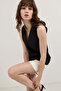 Black Linen Blend Double-Breasted Women's Vest - 4
