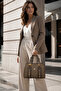 Dark Mink Quilted Patterned Women's Hand and Shoulder Bag with Long Strap, Multi-Compartment, Daily Stylish Use - 4