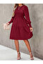 Burgundy Smocked Ruffle Knee-Length Dress