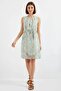 Women's Zero Sleeve Gathered Waist Patterned Chiffon Mint Dress - 4