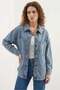 Women's Shirt Collar Double Pockets Oversize Cotton Ice Blue Jacket - 2