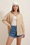 Women's Oversize Cut Basic Cotton Beige Shirt - 3