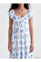 Blue Floral Gathered Waist Dress - 3