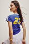 100% Cotton Fitted Crew Neck Printed Ribbed Short Sleeve Sax Blue T-Shirt I1291Ax26Hs - 3