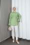 Butterfly Stone Button Detailed Lace-Up Tunic Green Hnt2126