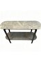 Round Edge Marble Pattern Double Tier Sofa Console Table - 4