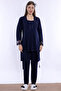 Adjustable Waist Elasticated Maternity Pajama Set with Dressing Gown Effortt - Navy Blue - 3