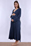 Soft Textured Adjustable Waist Elastic Maternity and Postpartum Set with Breastfeeding Feature Effortt - Navy Blue - 8