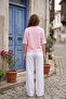 Women's Short Sleeve Blouse with Staple Detail on the Shoulder - 6