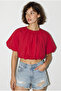 Women's Red Crew Neck Poplin Balloon Blouse Db261004 60286231 - 3