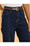 Women Navy Belted Wide Leg Jeans - 4
