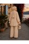 Women's Strawberry Fabric Stand Collar Buttoned Ruffle Detailed Hijab Tunic Pants Double Set - 3