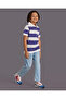 Boys Navy And White Striped Polo T-shirt - 5