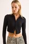 Women's Polo Collar Zippered Ribbed Camisole Crop Black - 4