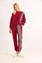 Women's striped embroidered three-thread tracksuit set in burgundy - 3