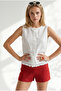 Women's White Accessory Buttoned Fringed Flam Cotton Blouse Blz-19003398 - 3