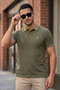 Khaki Polo Collar Men's T-Shirt Regular Fit 100% Cotton with Striped Collar Detail - 5