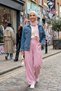 Women's Elastic Waist Strawberry Fabric Pink Loose Trousers - 4