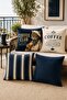 Navy Blue Kahveci Noble Cat Patterned 4-Piece Throw Pillow Cover Set
