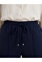 Lace-Up Fabric Trousers with Seam Details Dark Navy Blue - 6