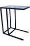 C-Shaped Glass Side Table for Sofa, Couch, or Bed, Transparent Glass Top with Sturdy Steel Frame