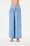 Women's Blue Italian 100% Linen Belted Elastic Waist Loose Wide Leg Palazzo Trousers Size 38 - 42 - 4