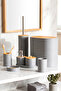 4532 8-Piece Bathroom Set - Trash Can with Bamboo Lid, Soap Dispenser, Toothbrush Holder, and Toilet Brush in Gray - 2