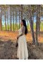 V-Neck Rope Strap Back Cross Elastic Detail Waist Fold Maxi Length Linen Dress - 7