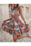 Women's Gimped Waist Halter Patterned Single Jersey Mini Dress - 5