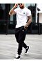 Unisex White Printed Tshirt Black Summer Tracksuit Set