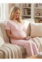 New Season Pink Polka Dot Short Sleeve Buttoned Design Lace Detailed 100% Cotton Maternity Pajama Set 3-Piece Set - 2