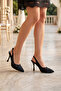 Stella Black Satin Lace Open Back Pointed Toe Thin Heeled Evening Dress Shoes - 3