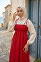 Red Long Cotton Unlined Summer Dress – with Straps - 2